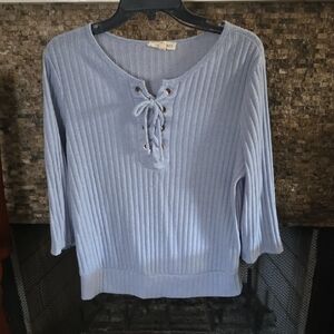 Women's Light Blue Lace-Up Blouse